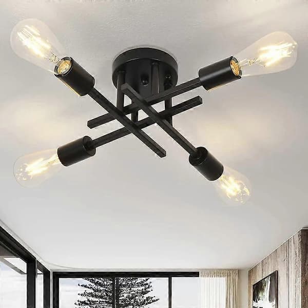 Semi Flush Mount Moderne Lysekrone Tæt På Loftsbelysning Sort Loftslampe black 6 headlights