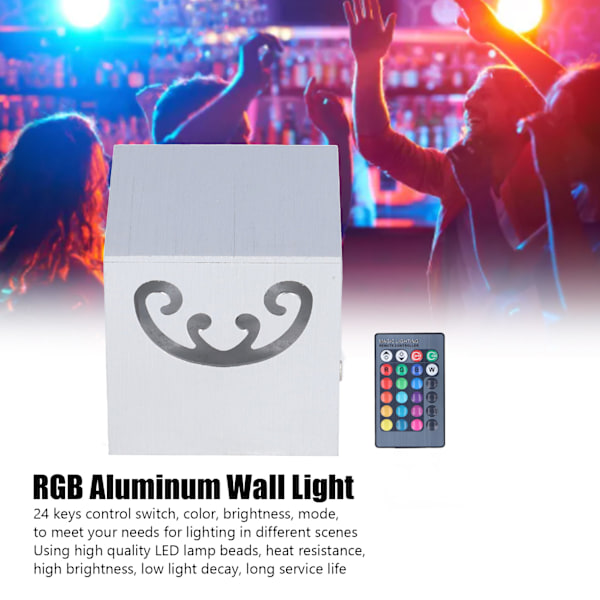 360° RGB Aluminium LED Vegglampe med Hul Design, 3W Lampe, 24-Tasters Kontroll for Soverom (85-277V)