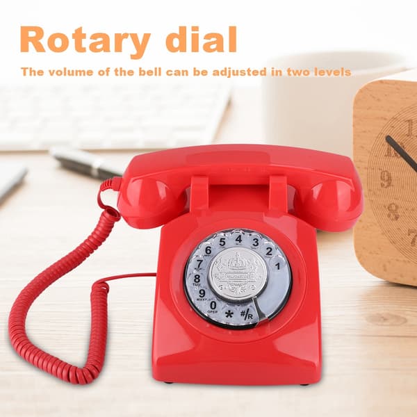 Vintage Röd Telefon med Roterande Nummerskiva