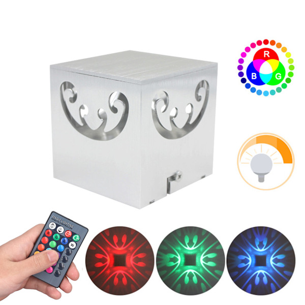 360° RGB LED-vägglampa i aluminium med ihålig design, 3W lampa, 24-knapps kontroll för sovrum (85-277V)