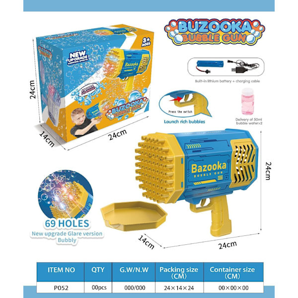 Kuppalakone 10 reikää 69 reikää Laifu Gatling kuplapistooli 69 holes blue gold