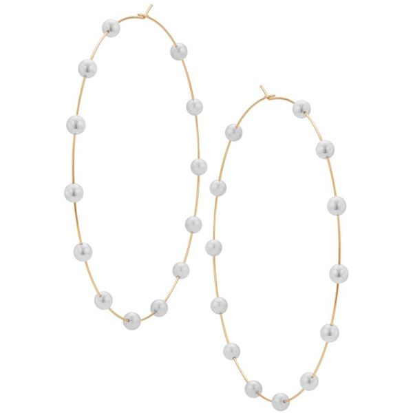 Stora Hoops Super Huge Circle Pearls Örhängen Tunna Dinglar Guld