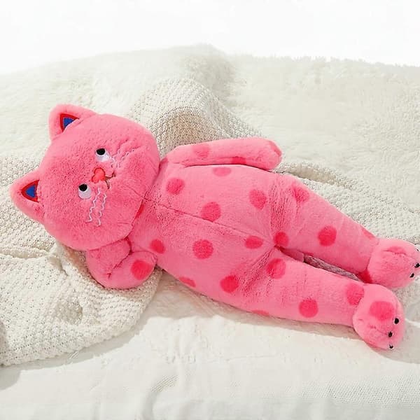 Söt prickig kattkudde sovande kattdocka plyschdocka kudde för flickor pink