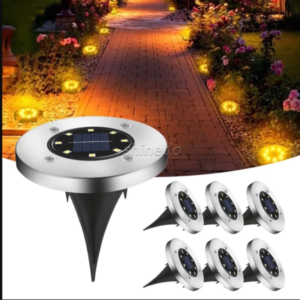Utomhusbelysning - Markspotlights - 8 LED - Solceller - (2-Pack)