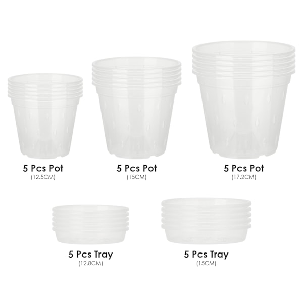5-delt transparent matchende brettsett (16 cm ytre diameter, 12,8 cm indre diameter) for 6-7 tommers gjenstander