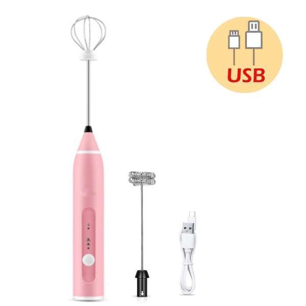 Elektrisk mælkeskummer Usb genopladelig, piskeris, skummer, sort Pink