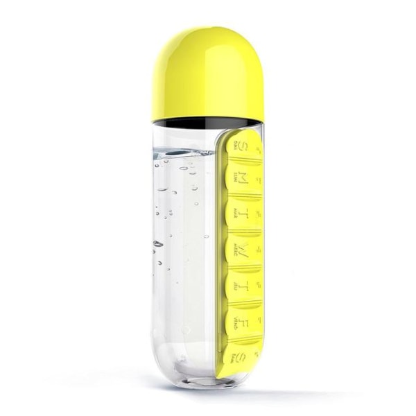 600ml plast piller Organizer flaska Portable Travel yellow