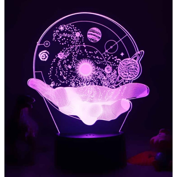 Kreativt 3D nattljus Akrylspel LED färgglad skrivbordslampa Crack: 16-color remote control Big hand universe(4081)
