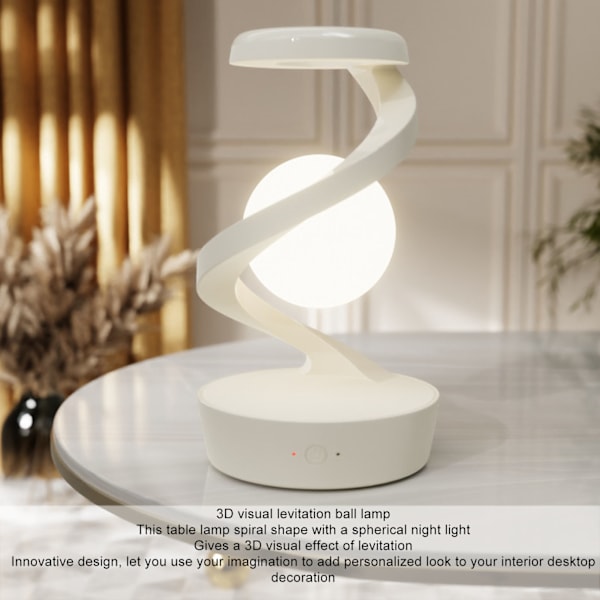 Innovativ 3D Levitering Ball LED Nattbordslampe for Moderne Soverom, Stue eller Kontor - Hvit