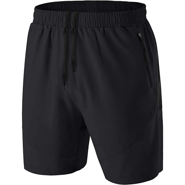 Sportshorts för män, snabbtorkande lättviktare med dragkedjefickor black XXL