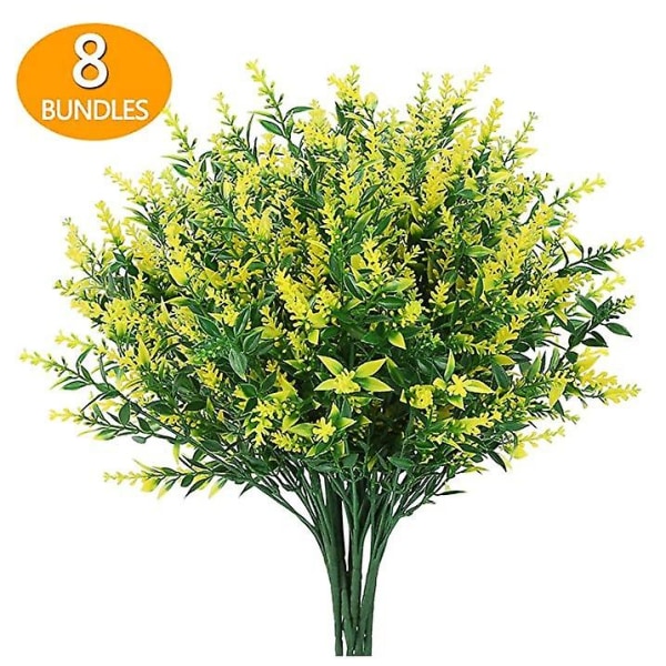 8 bundter udendørs kunstige falske blomster buske Uv-resistente planter Yellow