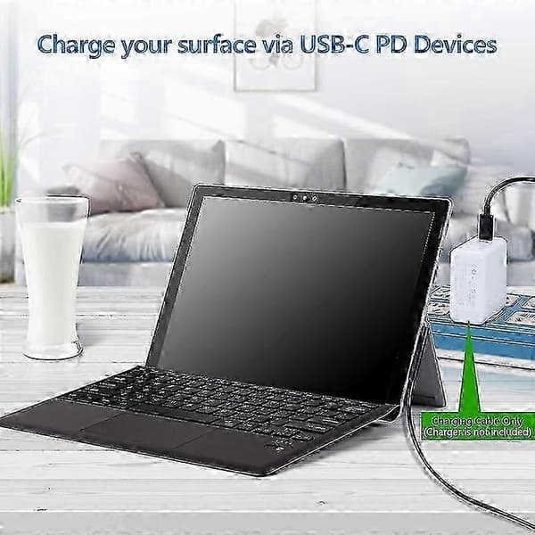 USB-C-opladerkabler til Surface Go, kompatible med Surface Pro 3/4/5/6/7 og Surface Laptop 3/2/1 musta