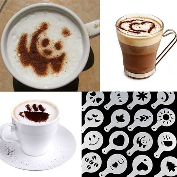 16 stk. Cappuccino Kaffe Skum Spray Skabeloner Stencils DIY Dekoration Kaffe Trykmåtte