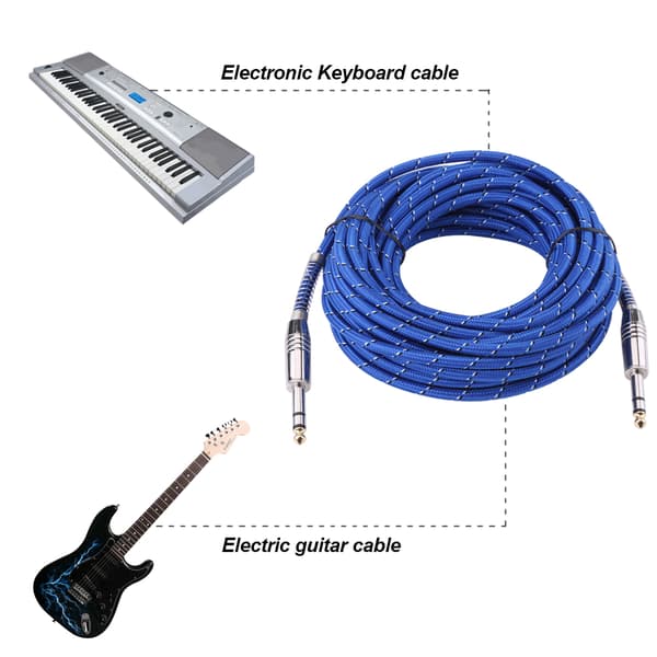 10m 6,35mm Stereo Han til Han Audio Kabel til Elektrisk Guitar Mixer