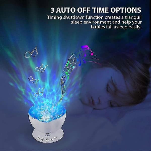 Ocean Wave Projector LED nattlys med 7 moduser og musikkhøyttaler