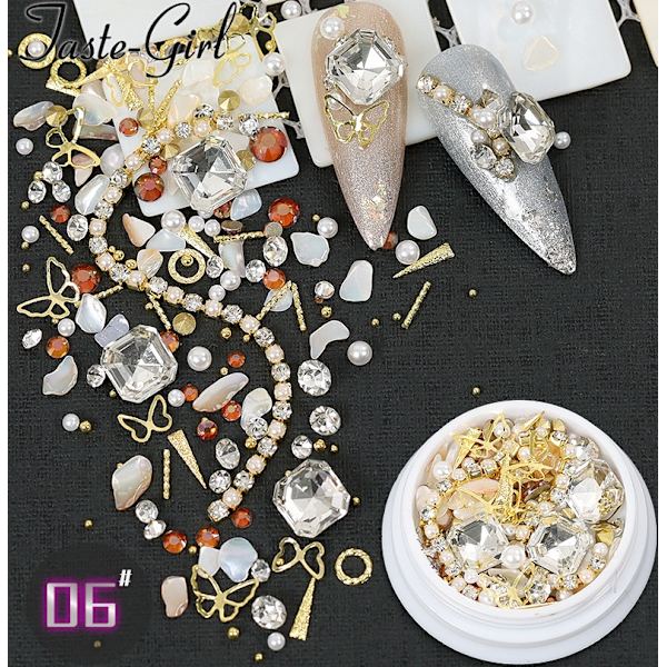 4-pack Shell Nail Art Pearl Diamond Metal Chain Set 05+06+03+04