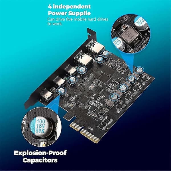 [DT]PCIe till USB 3.2 Gen 2-adapterkort PCI-expansionskort PCI-E tilläggskort Riser för PC Windows 10/8/