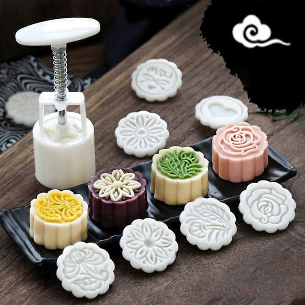 60g-75g Månekakeform 6 stk Blomsterstempler Håndpresse Månekake Bakverk DIY Bakeware Midt-høstfestival Multicolor