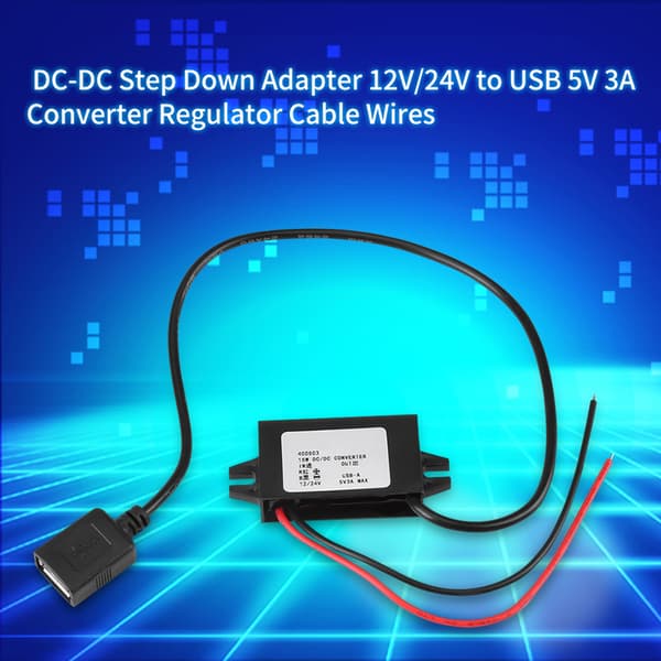 1 stk. DC-DC Buck Adapter 12V/24V til USB 5V 3A Konverter Regulator Kabelledninger