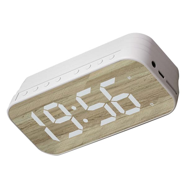 Bluetooth-högtalare Väckarklocka med Spegel Digital Display för Sovrum Kontor Vit