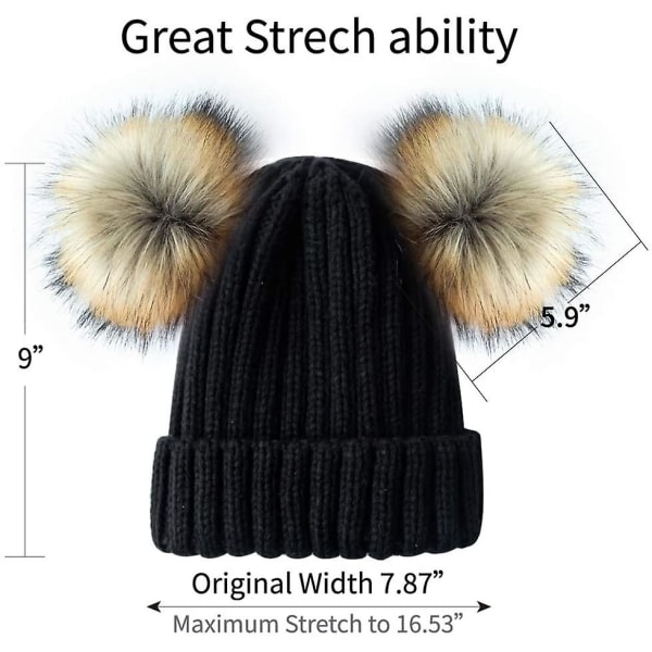 Dam Vinter Dubbel Pom Pom Beanie Fleece Fodrad Bobble Hat