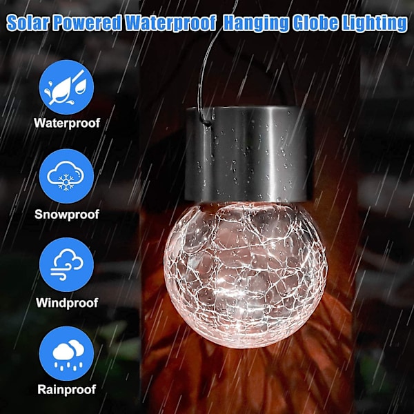 4st Utomhushängande Solar Lights, Crackle Globe Lights Cool White