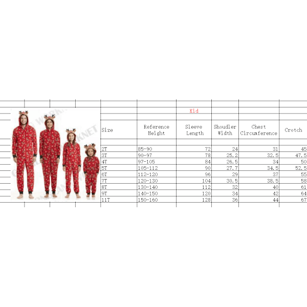 Julemode Hættetrøje Trykt Forældre-barn Outfit Jumpsuit Hjemmetøj 4T