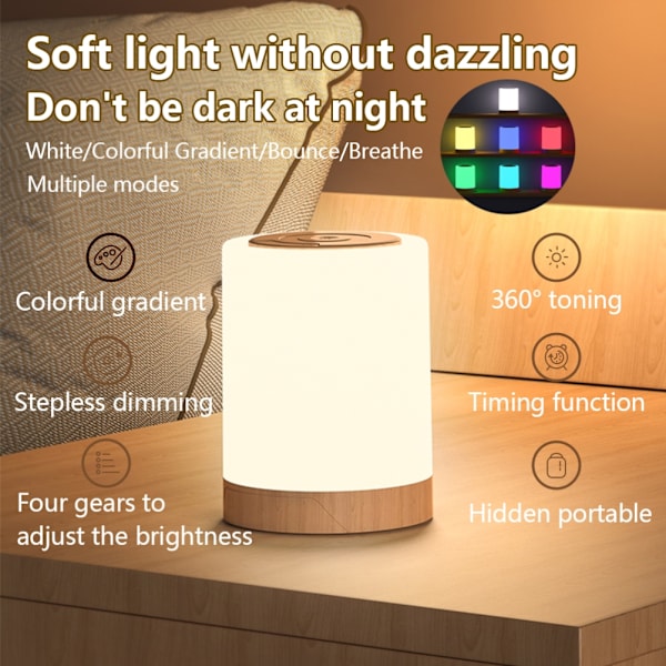 Dimbar RGB USB Oppladbar LED Touch Lampe for Soverom, Stue og Kontorbruk