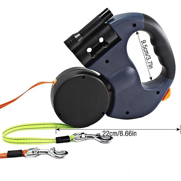 Dubbelt indragbart hundkoppel, 3m flexibelt indragbart
