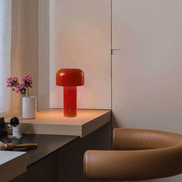 Soppbordlampe med tre farger LED-lysperler, trinnløs dimming, nattlys for soveromsseng - rød