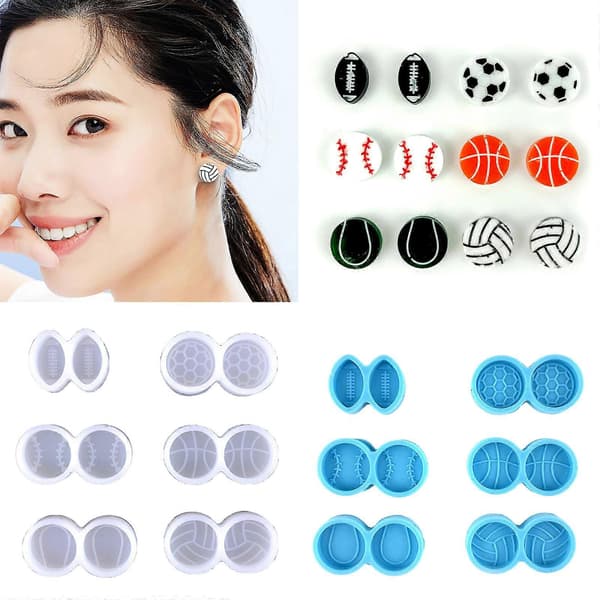 6 stk. øreringe-studs harpiks silikoneforme kugleformede charms epoxyharpiks støbeforme til smykkefremstilling DIY håndværk blå Blue