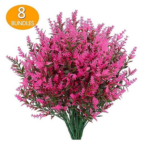 8 bunter utendørs kunstige falske blomster busker Uv-resistente planter Rose Red