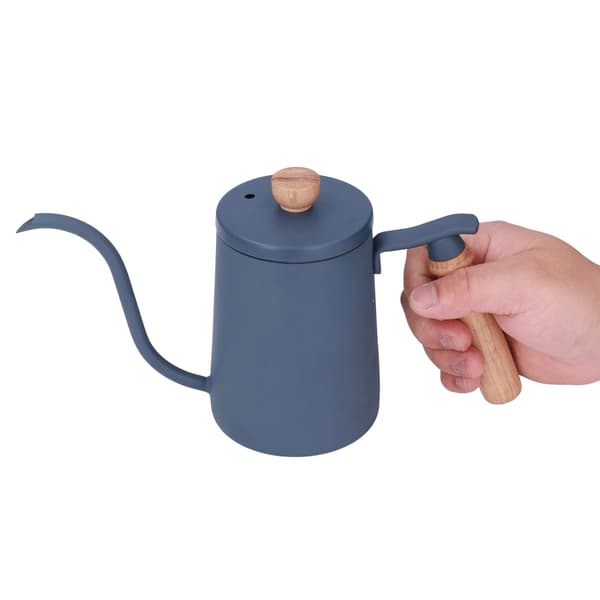 Gooseneck Hæld Over Kedel 600ml Rustfrit Stål Træhåndtag Ergonomisk Design Blå