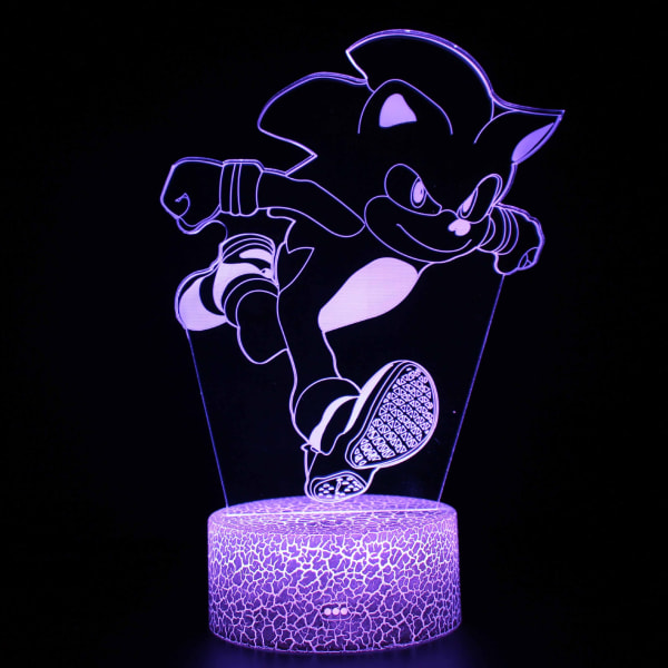 Sonic 3D Night Light Fjärrkontroll Färgglad presentbordslampa Black base: Colorful LC-1831