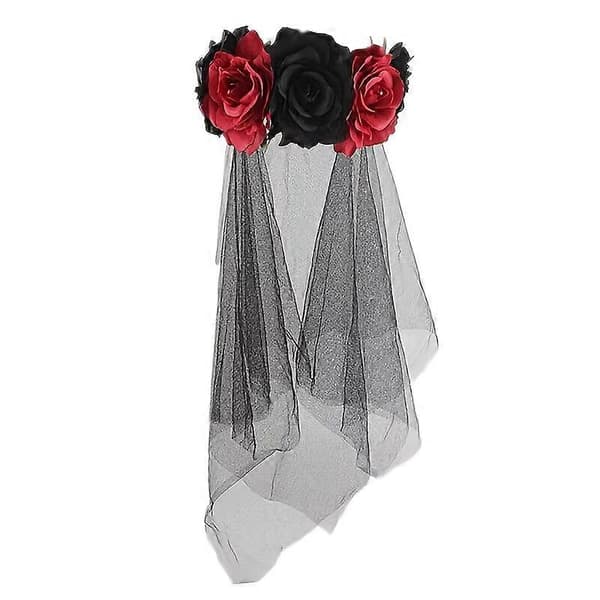 Halloween Blomster Hårbøyle Med Slør Mesh Fest Hårbøyle Hårpynt For Jenter Barn black
