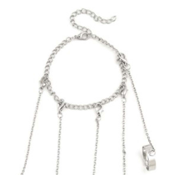 Silver Alloy Stackable Chain Finger Rings Bracelet - Punk Gothic Cool Justerbar Kedja Kombination