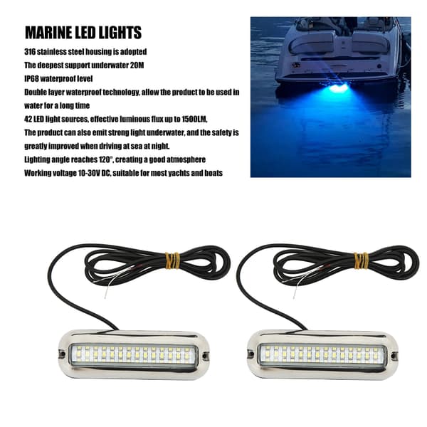 Vanntett Marine LED Båtlys Blå 42 LED 10-30V DC Undervanns Dreneringsplugg Lys