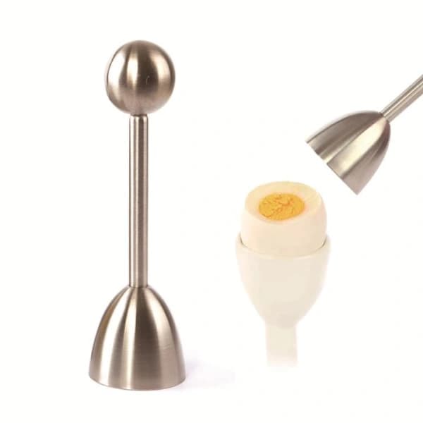 [DT]Eggåpner/egglokk i rustfritt stål, egnet for hardkokte og bløtkokte egg, sølv.