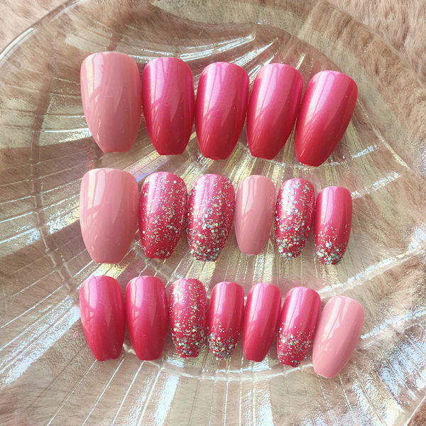 24 stycken/set Avtagbar bärbar manikyr balett nagellapp pink star powder