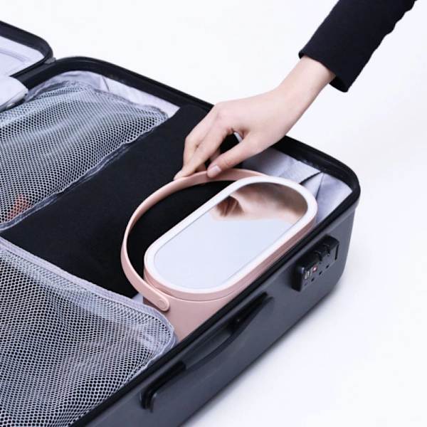 Spegel Bärbar Makeup Organizer Box med LED-ljus C