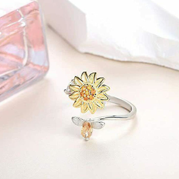 Solros Fidget Ring för kvinnor Justerbar Open Band Ring