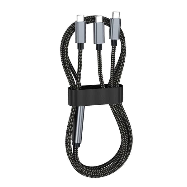 Dobbelt USB C Opladerkabel 100W 2 i 1 Opladerledning Hurtig Data Synkronisering Smart Chip til Pad Enheder Flerfarvet Multicolor