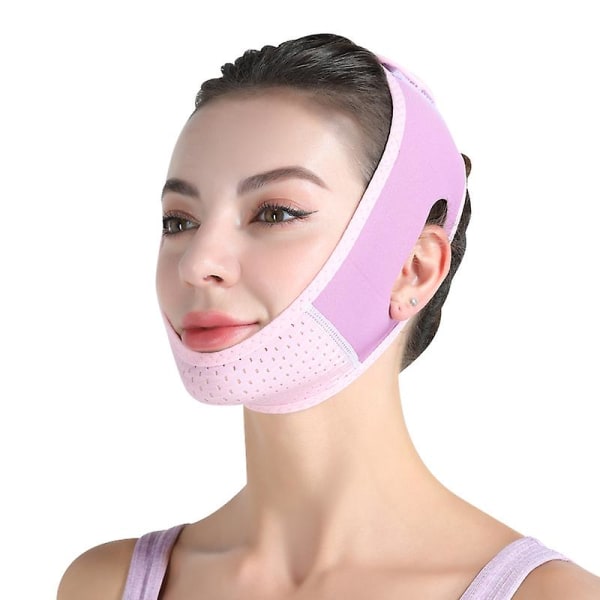 Återanvändbar V Line Mask Ansiktsbantningsbälte Dubbelkrok Fixed Lifting Reducer Purple