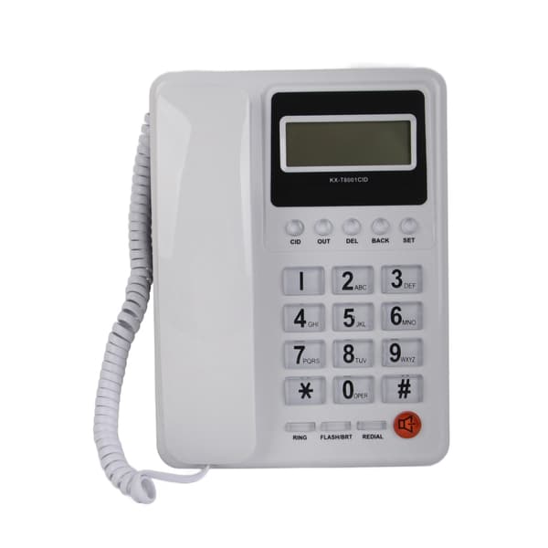 Fastnettelefon med ledning, LCD-skærm og nummerpræsentation, hvid