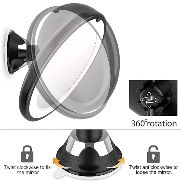 10X förstorande sminkspegel med led 360° spegel SVART SET BLACK SET