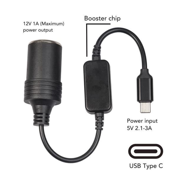 5V USB C han til 12V bil cigarettænder hun stik adapterkabel