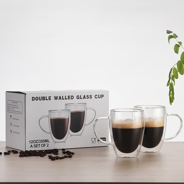 Dubbelväggig vattenmugg i glas, stor kapacitet, säker transparent drickskopp för hemmet