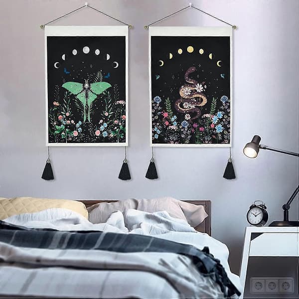 2PC Gobeläng Blommor Malar och Ormar Gobeläng Vardagsrum Sovrum Rumsdekoration Väggbonad Gobeläng 2PC