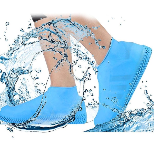 Vattentäta skoöverdrag i silikon, återanvändbara, vikbara halkfria blue XL