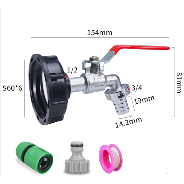 IBC tankadapter 1/2" gängad kontakt, kran 1000L tankkran